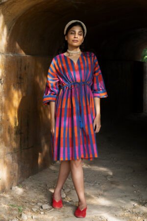 Shelly Caftan in Citrus Teal Broken Stripe