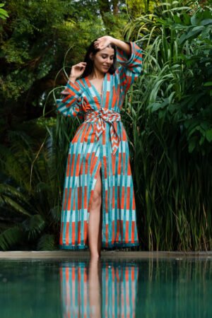 Sur Gown in Aqua Citrus Broken Stripe