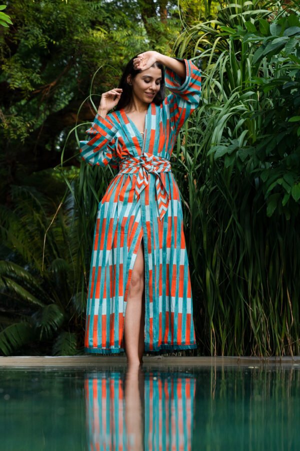 1 (17) Sur Gown in Aqua Citrus Broken Stripe