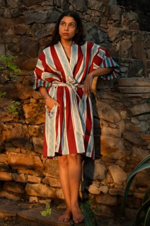 Syd Gown in Red Sky Curlicue Stripe