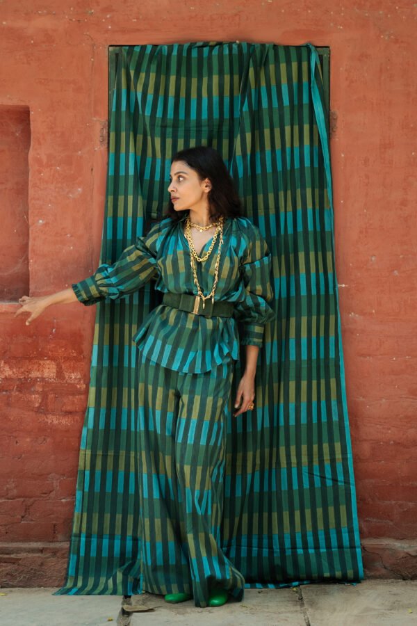 Shae Blouse in Forest Broken Stripe