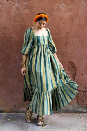 1 (8) Sharon Dress in Olive Key Stripe