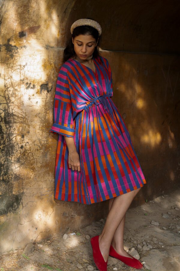 Shelly Caftan in Citrus Teal Broken Stripe