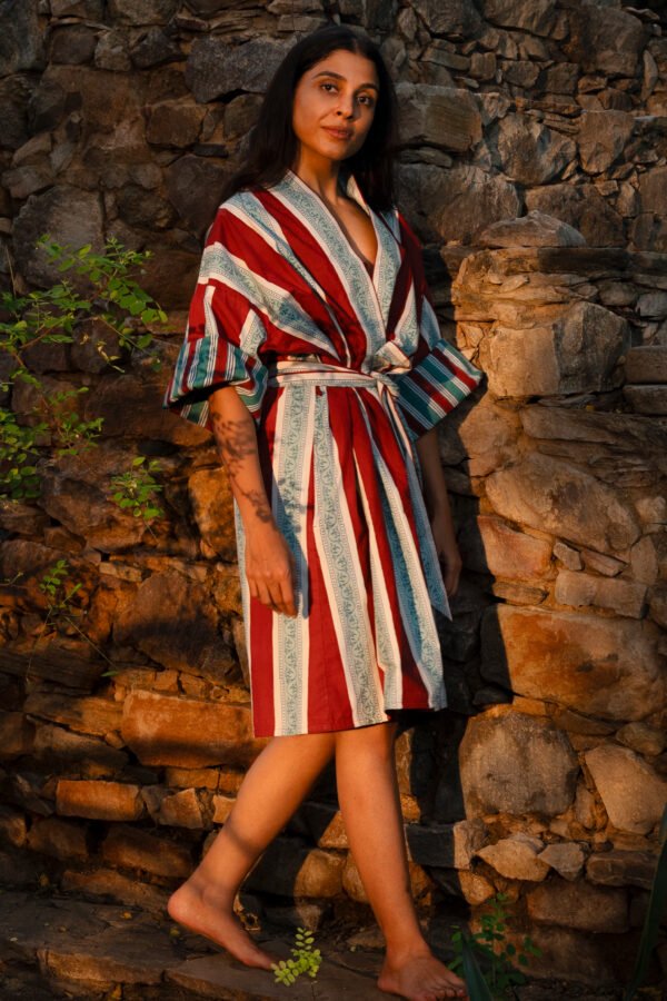 2 (19) Syd Gown in Red Sky Curlicue Stripe