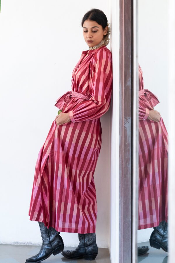 Sash Dress in Berry Broken Stripe