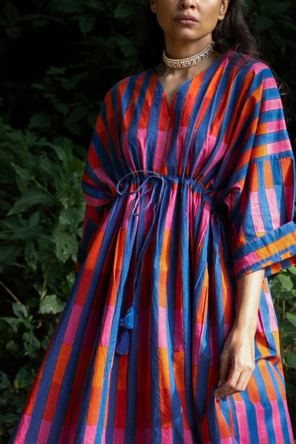 Shelly Caftan in Citrus Teal Broken Stripe