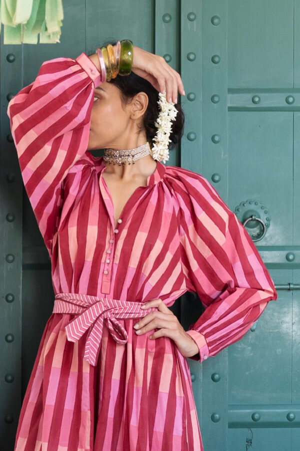 Sash Dress in Berry Broken Stripe