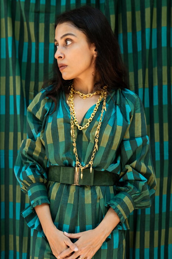 Shae Blouse in Forest Broken Stripe