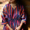 Shelly Caftan in Citrus Teal Broken Stripe