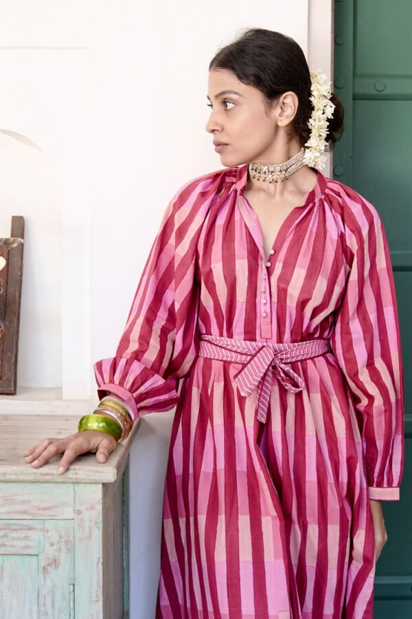 Sash Dress in Berry Broken Stripe