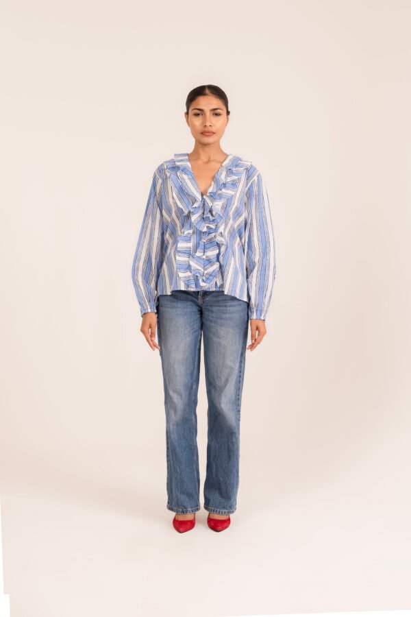 Sammie Blouse in Blue Barbershop Stripe Sammie Blouse in Blue Barbershop Stripe