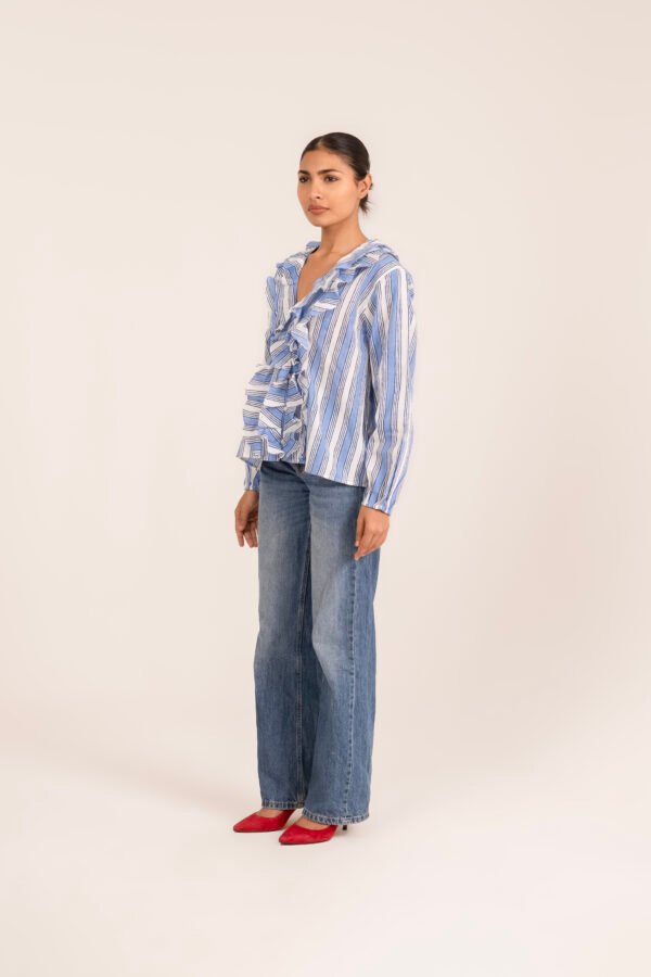 Sammie Blouse in Blue Barbershop Stripe Sammie Blouse in Blue Barbershop Stripe