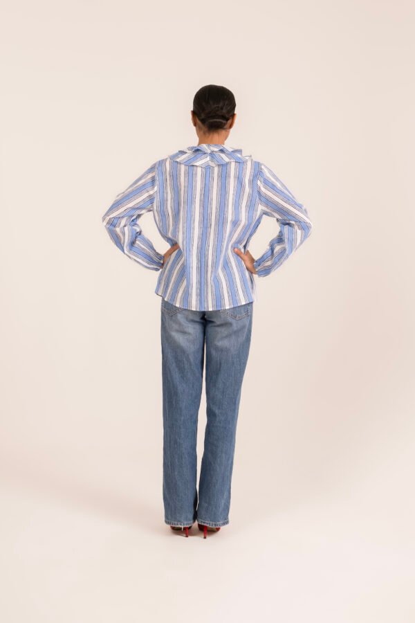 Sammie Blouse in Blue Barbershop Stripe Sammie Blouse in Blue Barbershop Stripe