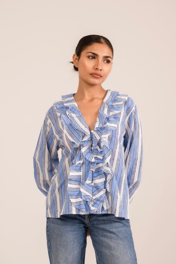 Sammie Blouse in Blue Barbershop Stripe Sammie Blouse in Blue Barbershop Stripe