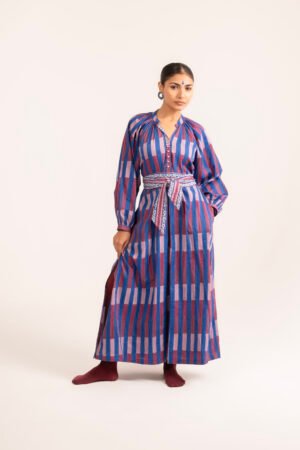 Sash Dress in Royal Broken Stripe