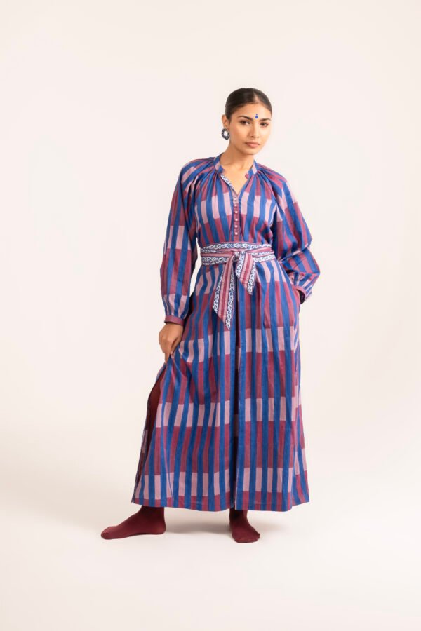 Sash Dress in Royal Broken Stripe