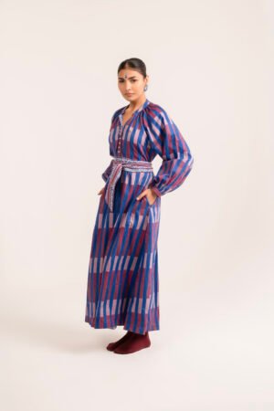 Sash Dress in Royal Broken Stripe