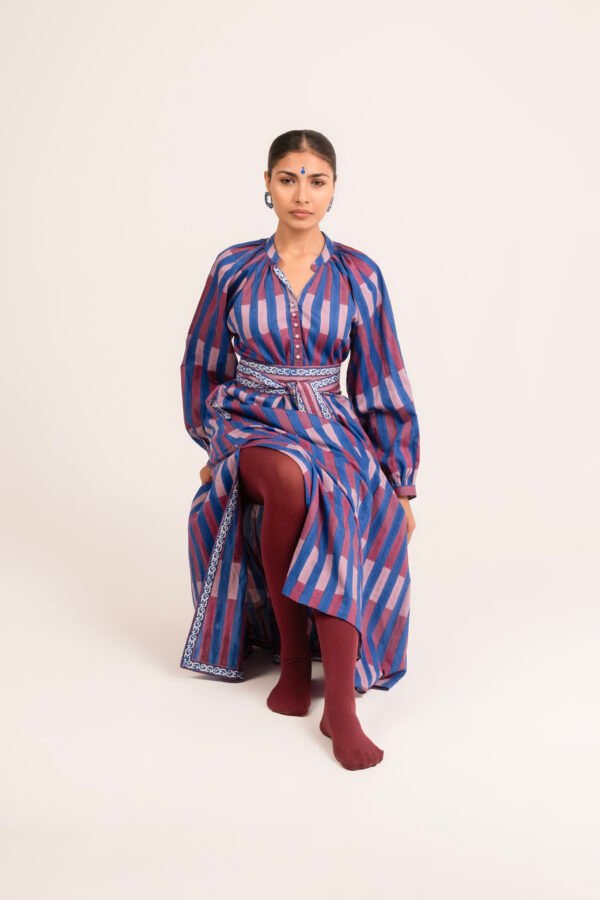 Sash Dress in Royal Broken Stripe