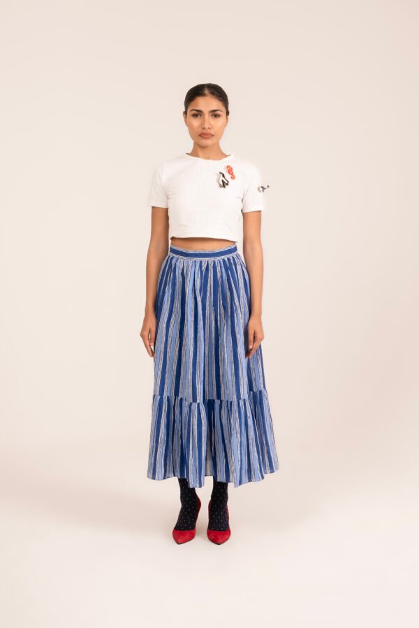Sharon Skirt in True Blue Candy Stripe