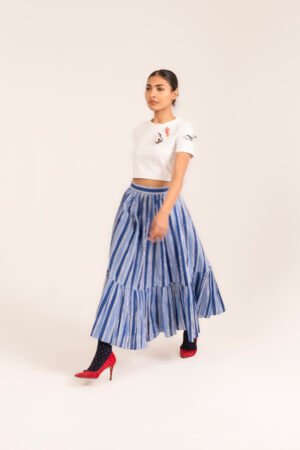 Sharon Skirt in True Blue Candy Stripe