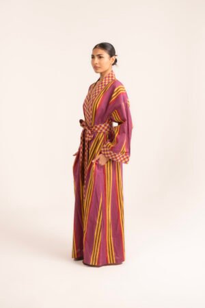 Sur Robe in Eggplant Gold Rug Stripe