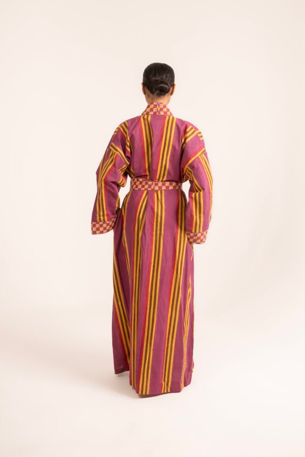 Sur Robe in Eggplant Gold Rug Stripe Sur Robe in Eggplant Gold Rug Stripe