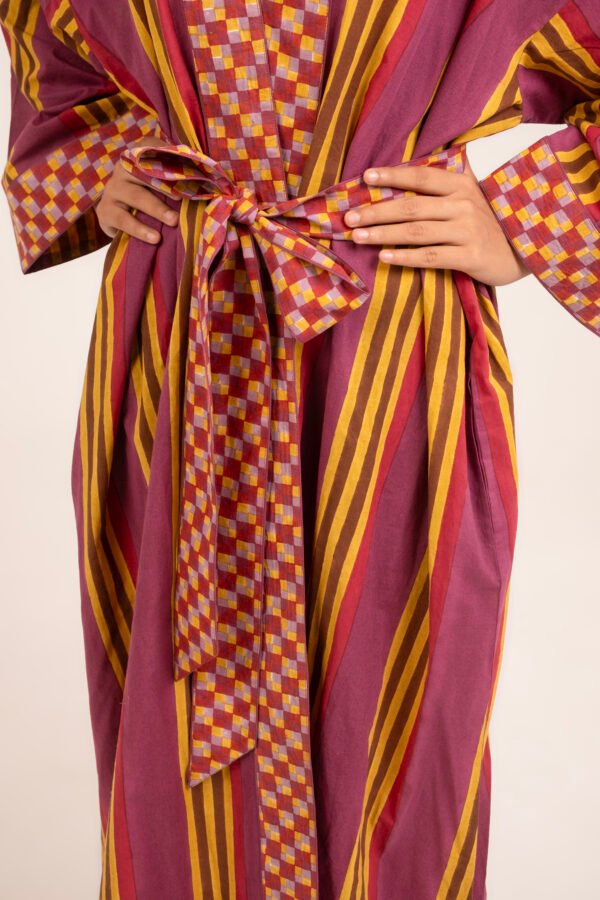 Sur Robe in Eggplant Gold Rug Stripe Sur Robe in Eggplant Gold Rug Stripe