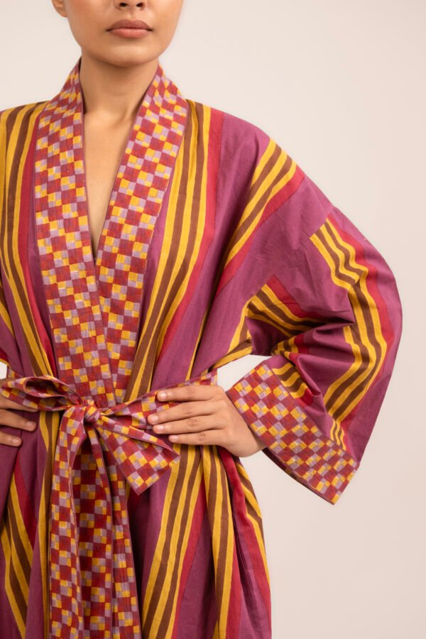 Sur Robe in Eggplant Gold Rug Stripe Sur Robe in Eggplant Gold Rug Stripe
