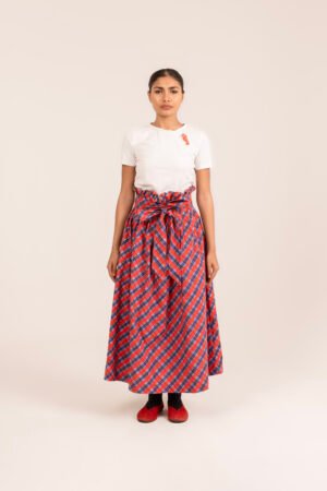 Paperbag Skirt in Aperol Madras Plaid