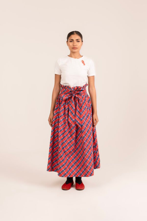 Paperbag Skirt in Aperol Madras Plaid