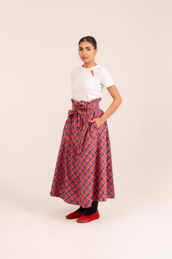 Paperbag Skirt in Aperol Madras Plaid