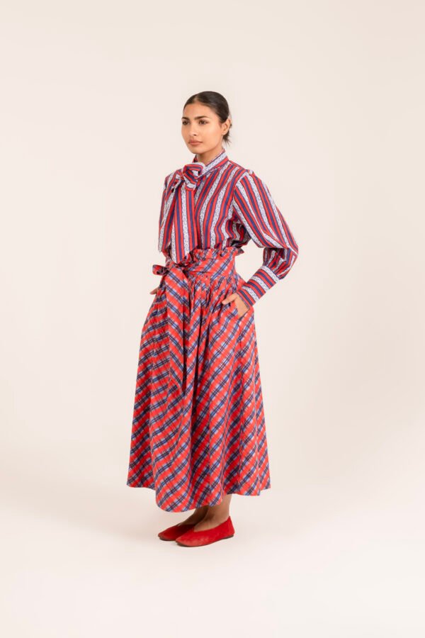 Paperbag Skirt in Aperol Madras Plaid